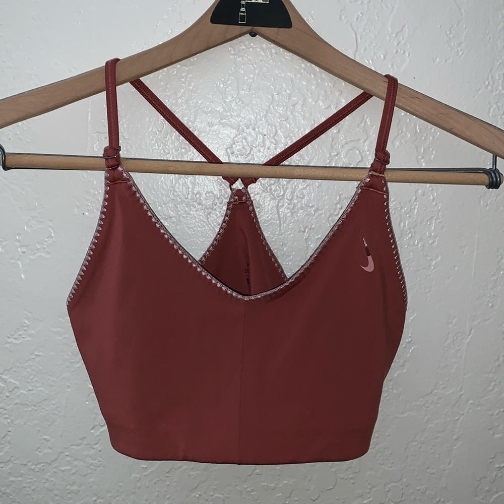 Nike Drifit Indy Bra Terracotta Crochet Trim V Neck Yoga Sports Bralette Small